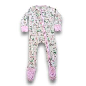 Caden Lane One Piece Pajamas Footie Golf Pink Bamboo Viscose Girls 12-18 Months